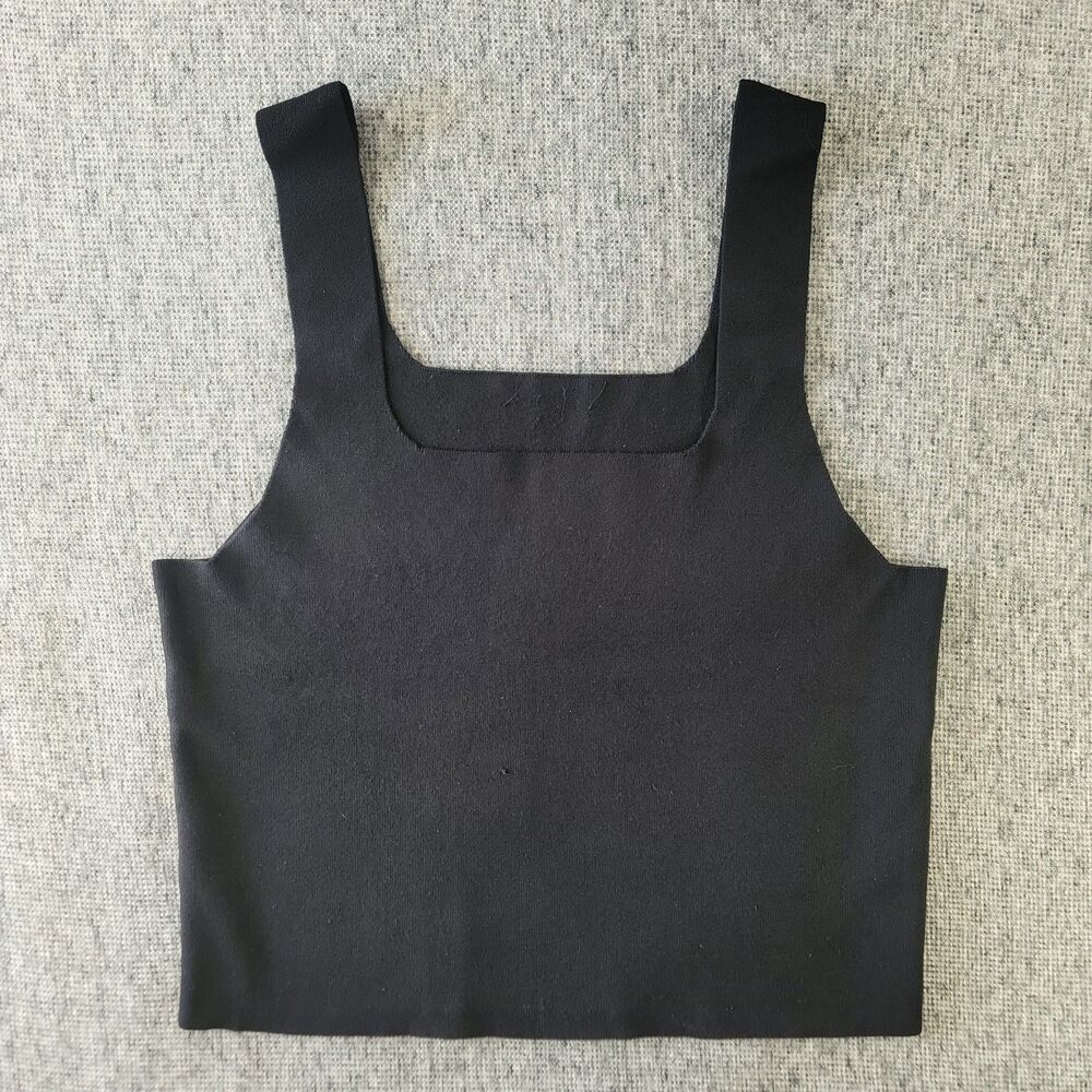 525 America Black Knit Square Neck Cropped Tank Top Heavyweight Womens S